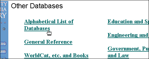 Choose alphabetical list of databases
