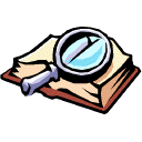 Book with magnifying glass